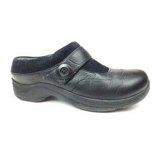 Dansko Womens Kaya Slip On Clogs Black Sz 39 US 8.5-9 Button Leather Mules